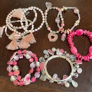 Pretty in Pink  and Silver Beaded Bracelet Sets